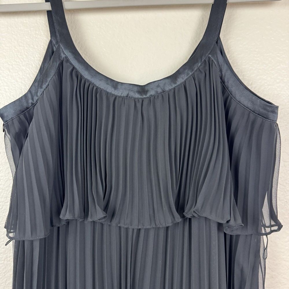 White House Black Market Pleated Chiffon Knee Length Dress Satin Trim Black 10 - Picture 12 of 16